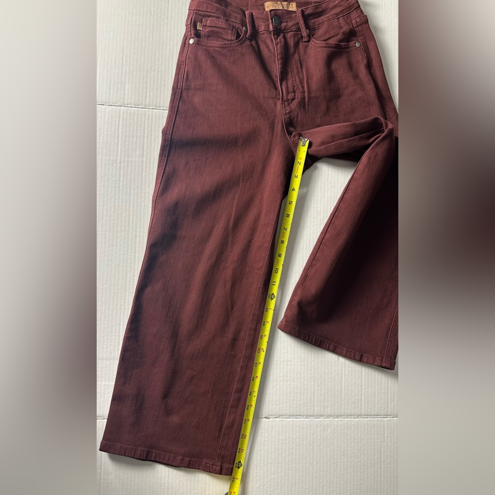 Judy Blue‎ Jeans Women's 3/26 Burgundy Wide Leg High Rise Stretch Garment Dyed - Picture 9 of 14